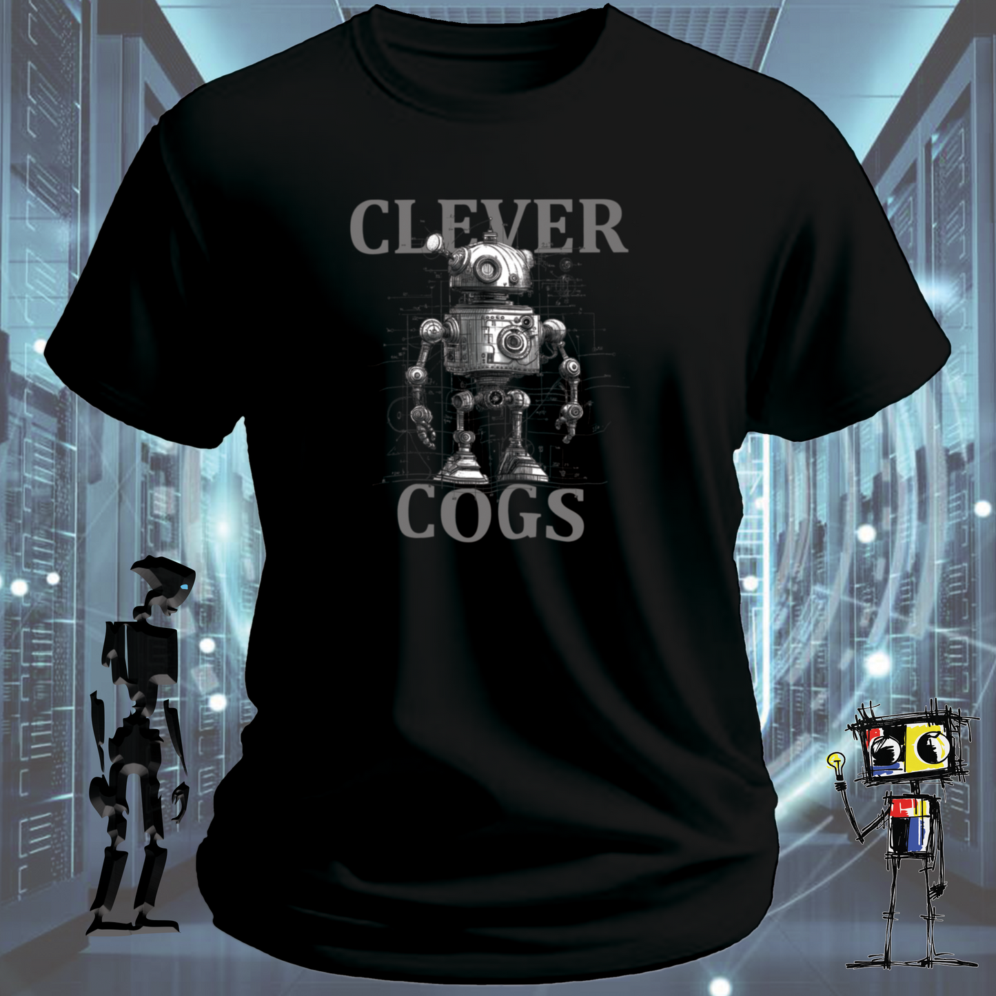 Clever Cogs graphic t-shirt for engineers and makers — back view | inkit.design