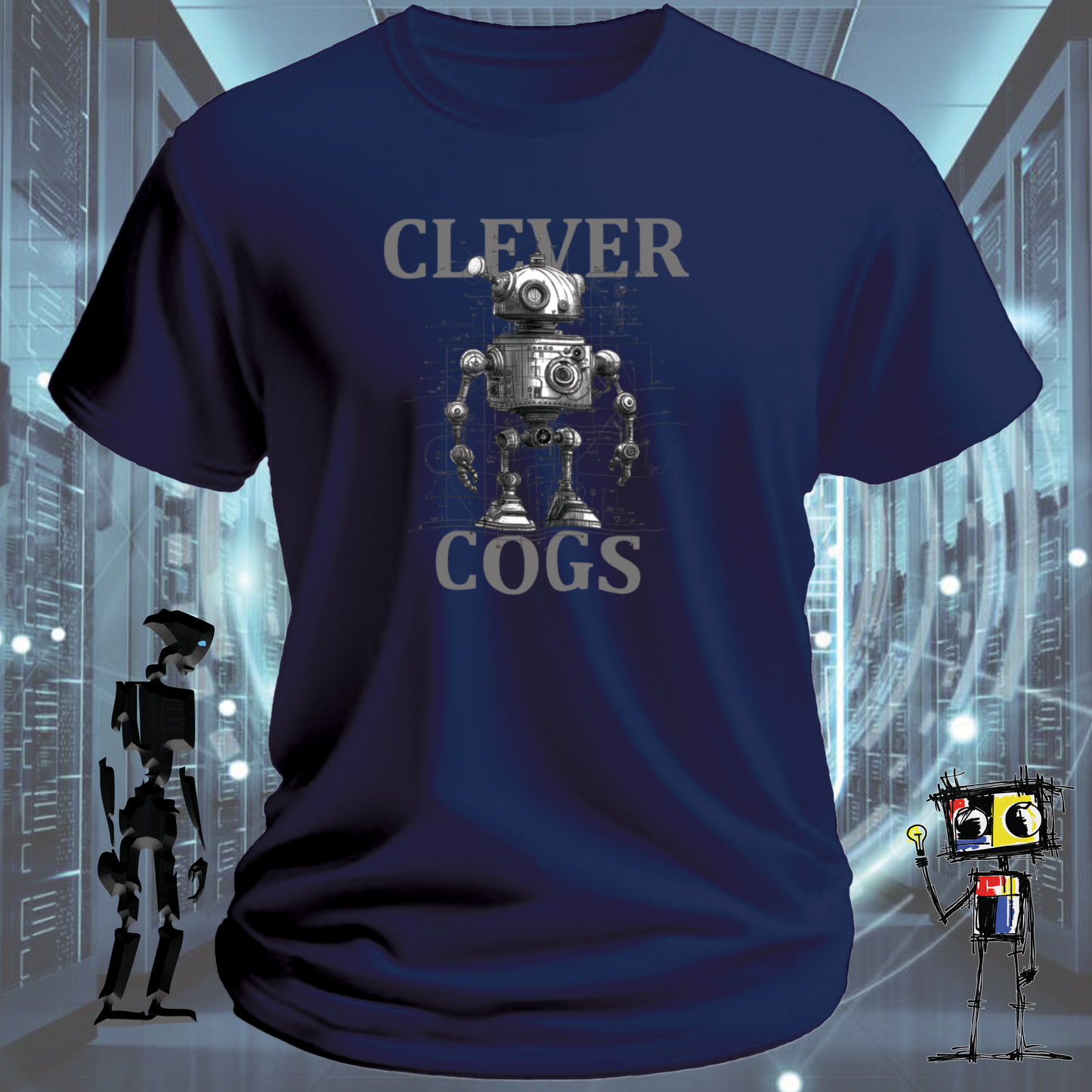 Clever Cogs graphic t-shirt for engineers and makers — close up | inkit.design
