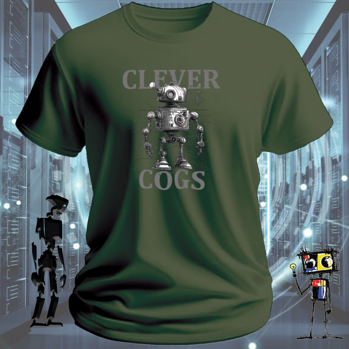 Clever Cogs graphic t-shirt for engineers and makers — on model | inkit.design