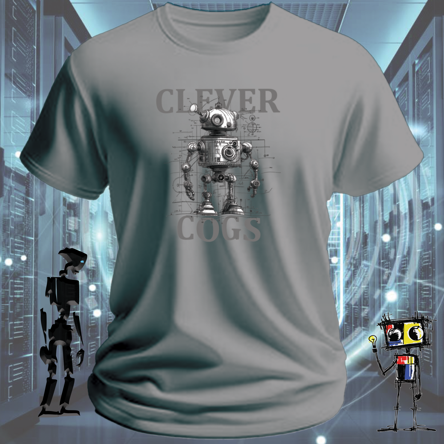 Clever Cogs graphic t-shirt for engineers and makers — flat lay | inkit.design