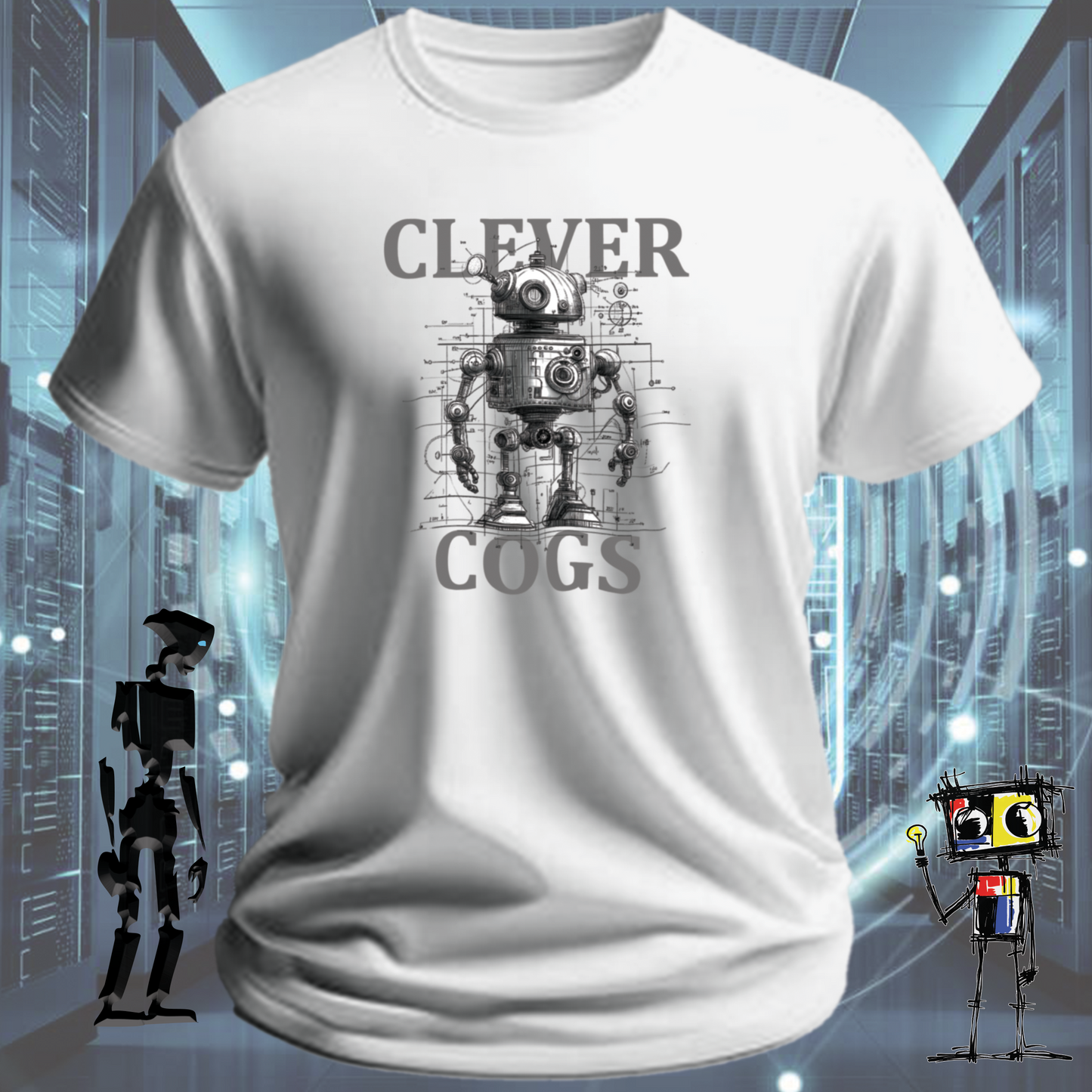 Clever Cogs graphic t-shirt for engineers and makers — detail view | inkit.design