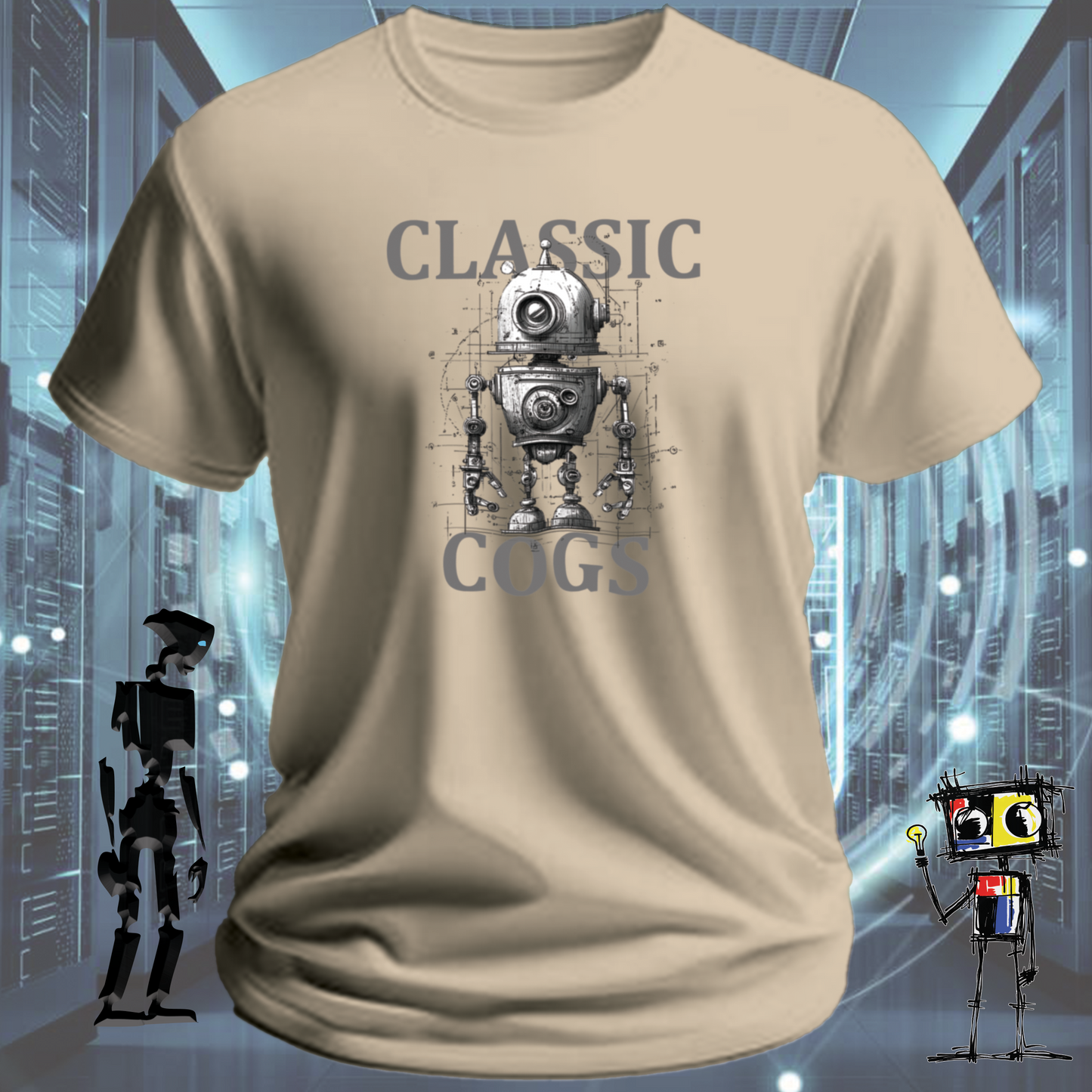 Classic Cogs retro tech t-shirt for engineers and makers — inkit.design