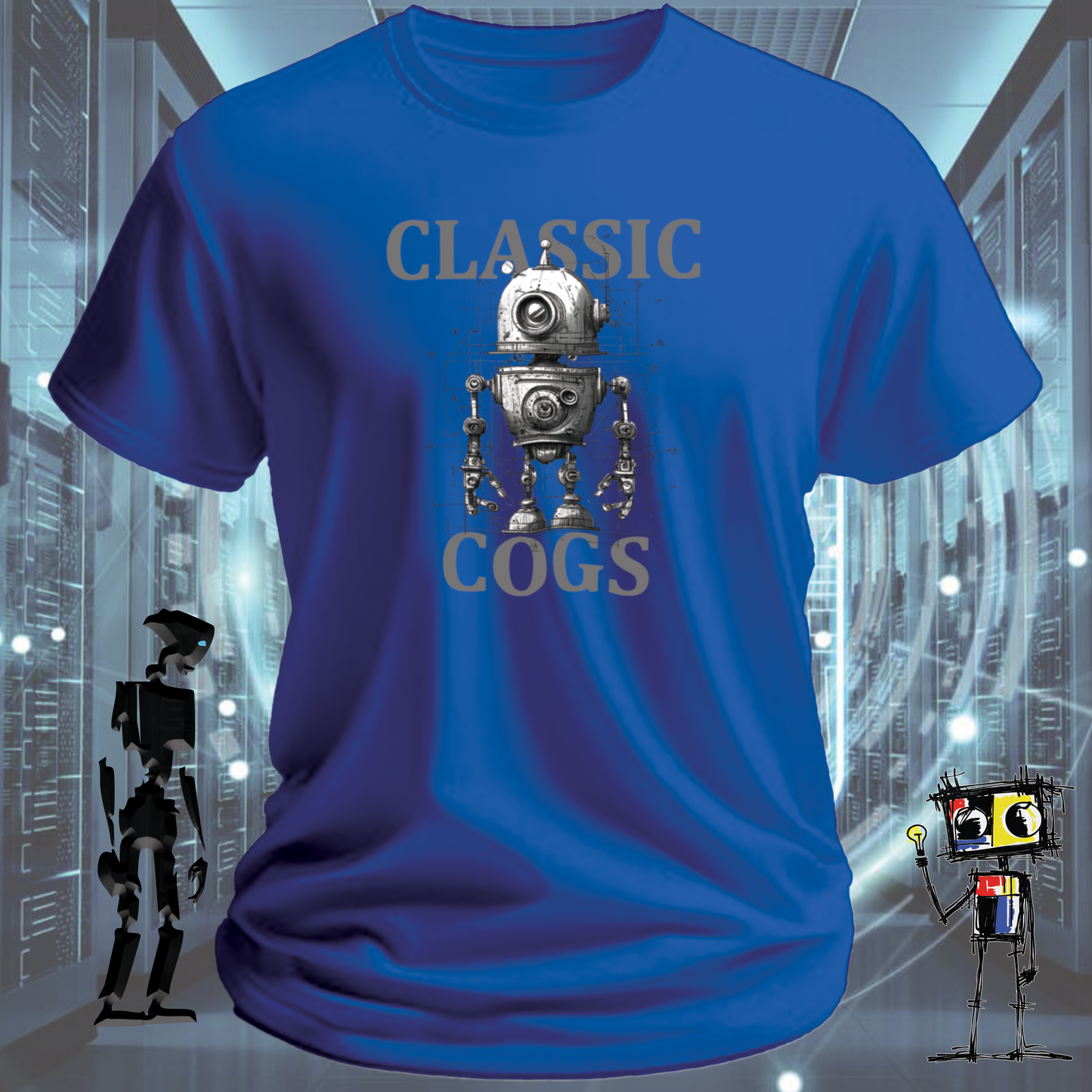 Classic Cogs retro tech t-shirt for engineers and makers — lifestyle shot | inkit.design