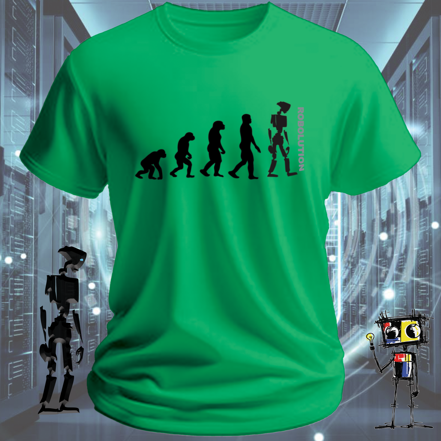 Robolution robot graphic t-shirt from the inkit.design Robolution series — studio shot