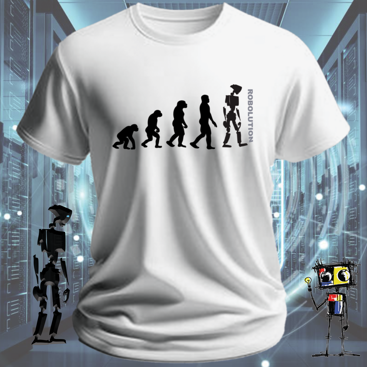 Robolution robot graphic t-shirt from the inkit.design Robolution series — back view
