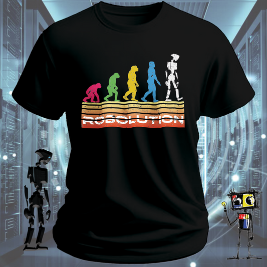 Robolution Retro White Grunge Sunset graphic t-shirt — inkit.design Robolution series