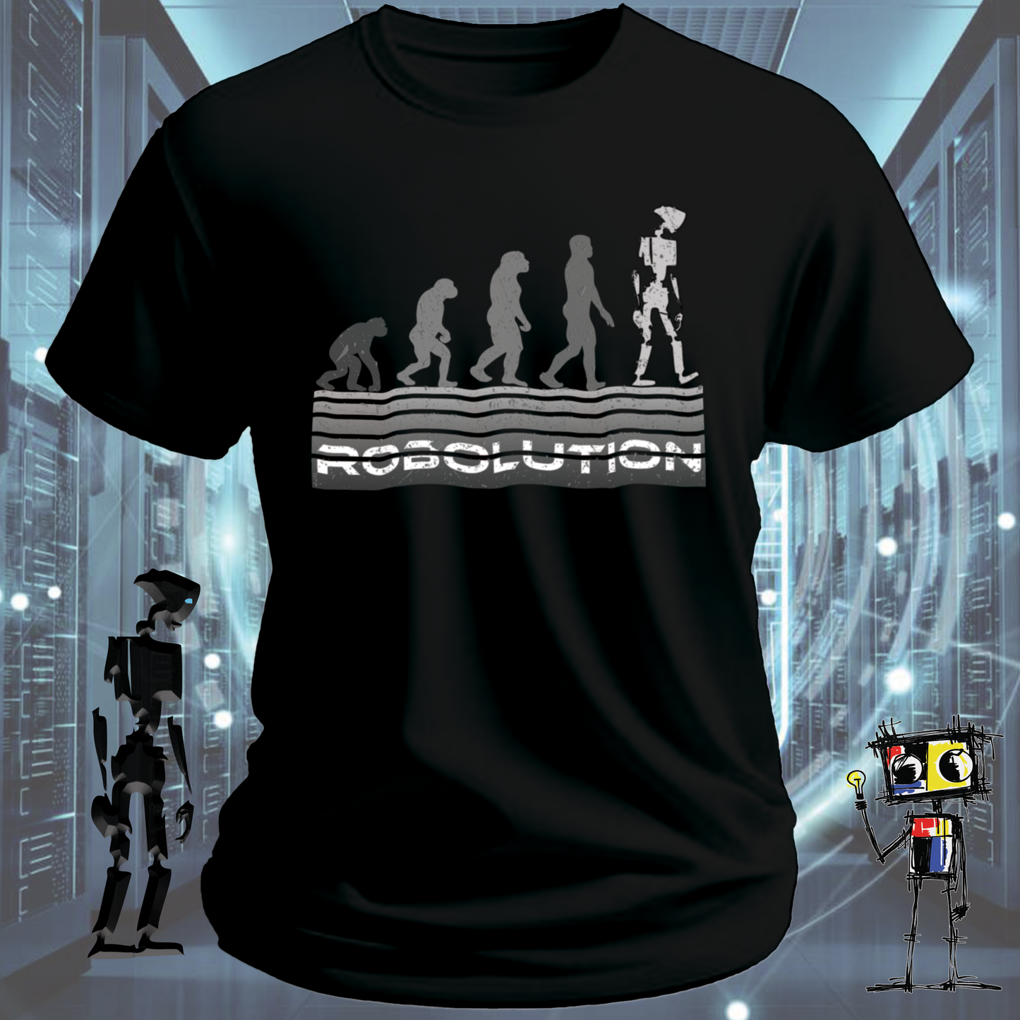 Robolution Grey Sunset graphic t-shirt from the inkit.design Robolution series — back view