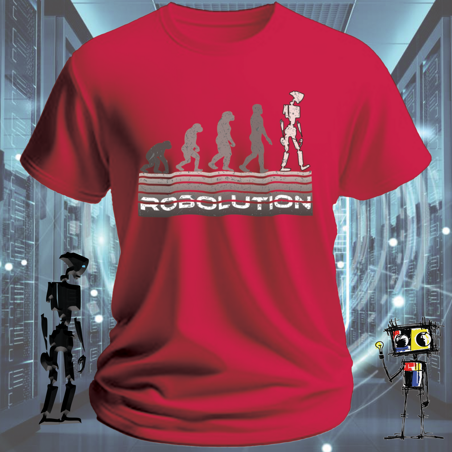 Robolution Grey Sunset graphic t-shirt from the inkit.design Robolution series — alternate view