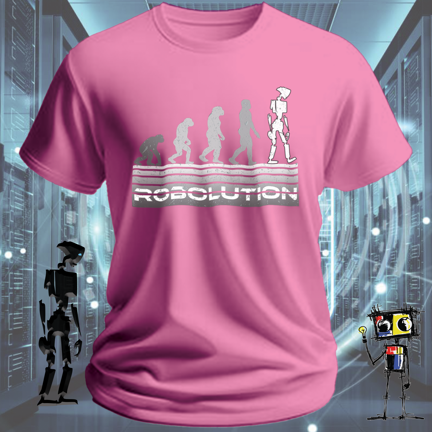 Robolution Grey Sunset graphic t-shirt from the inkit.design Robolution series — product detail