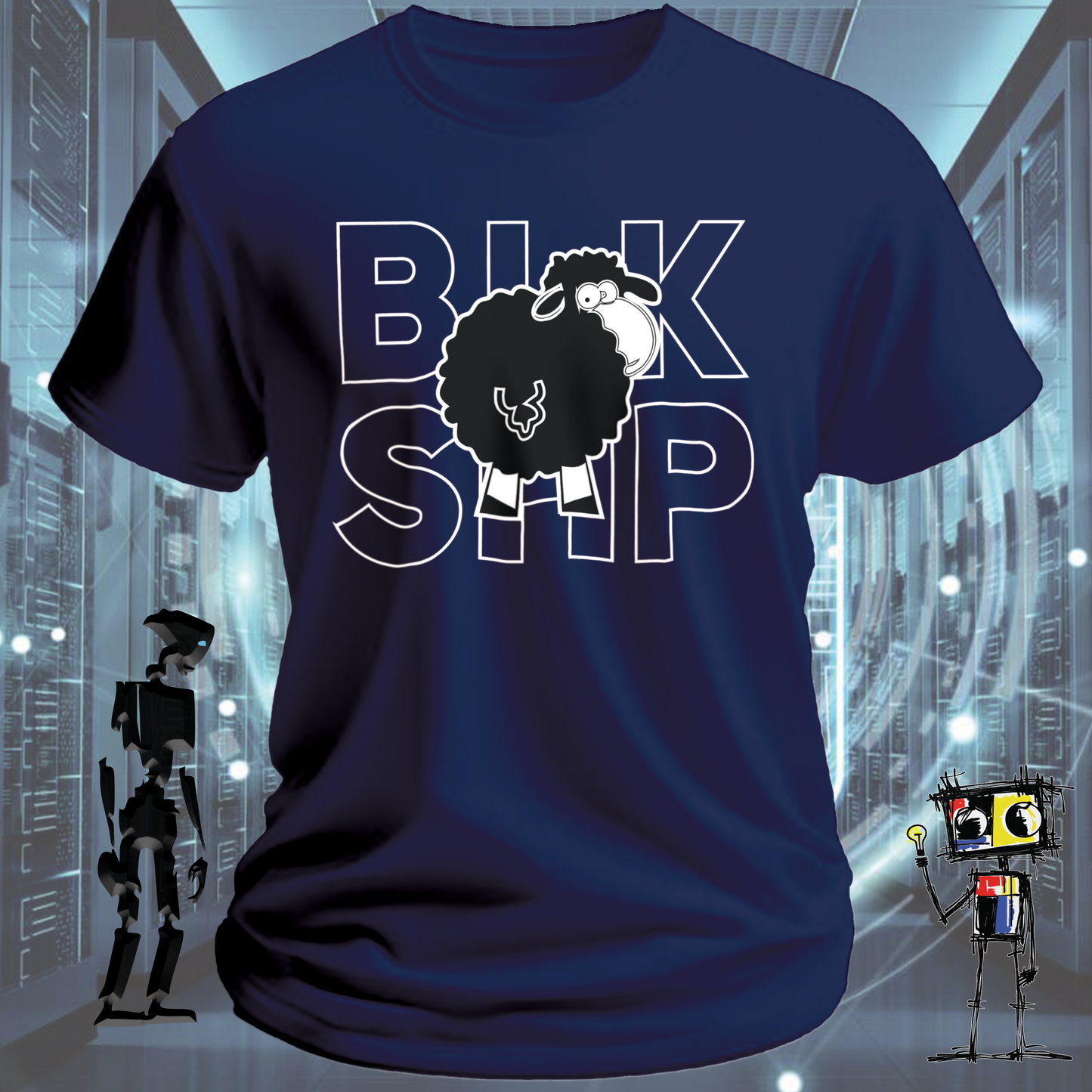 BLK SHP Black Sheep graphic t-shirt for outliers and independent thinkers — close up | inkit.design
