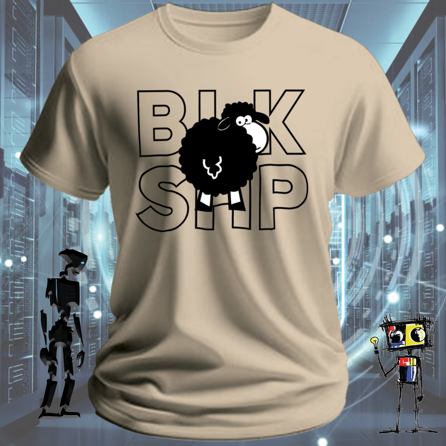 BLK SHP Black Sheep graphic t-shirt for outliers and independent thinkers — on model | inkit.design
