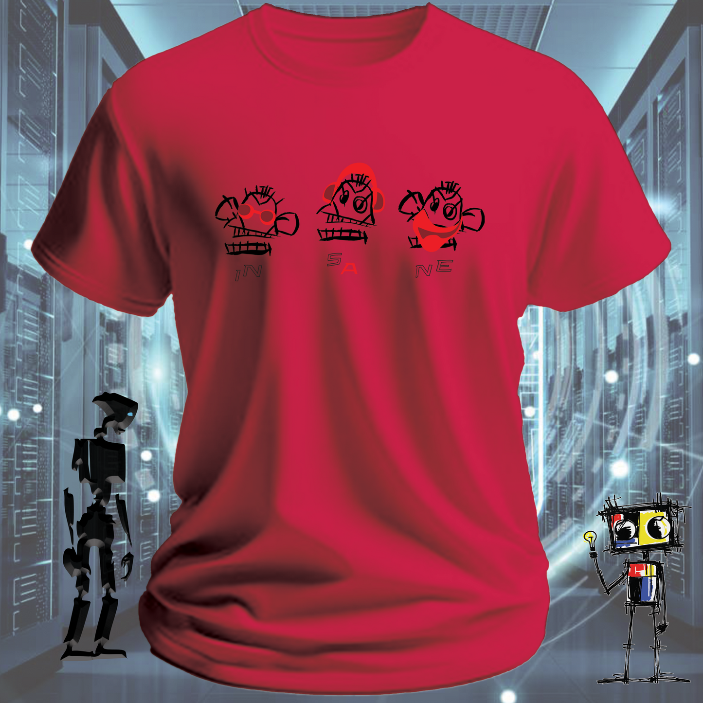 Insane Munkees graphic t-shirt for the free-thinking and technically curious — alternate view | inkit.design