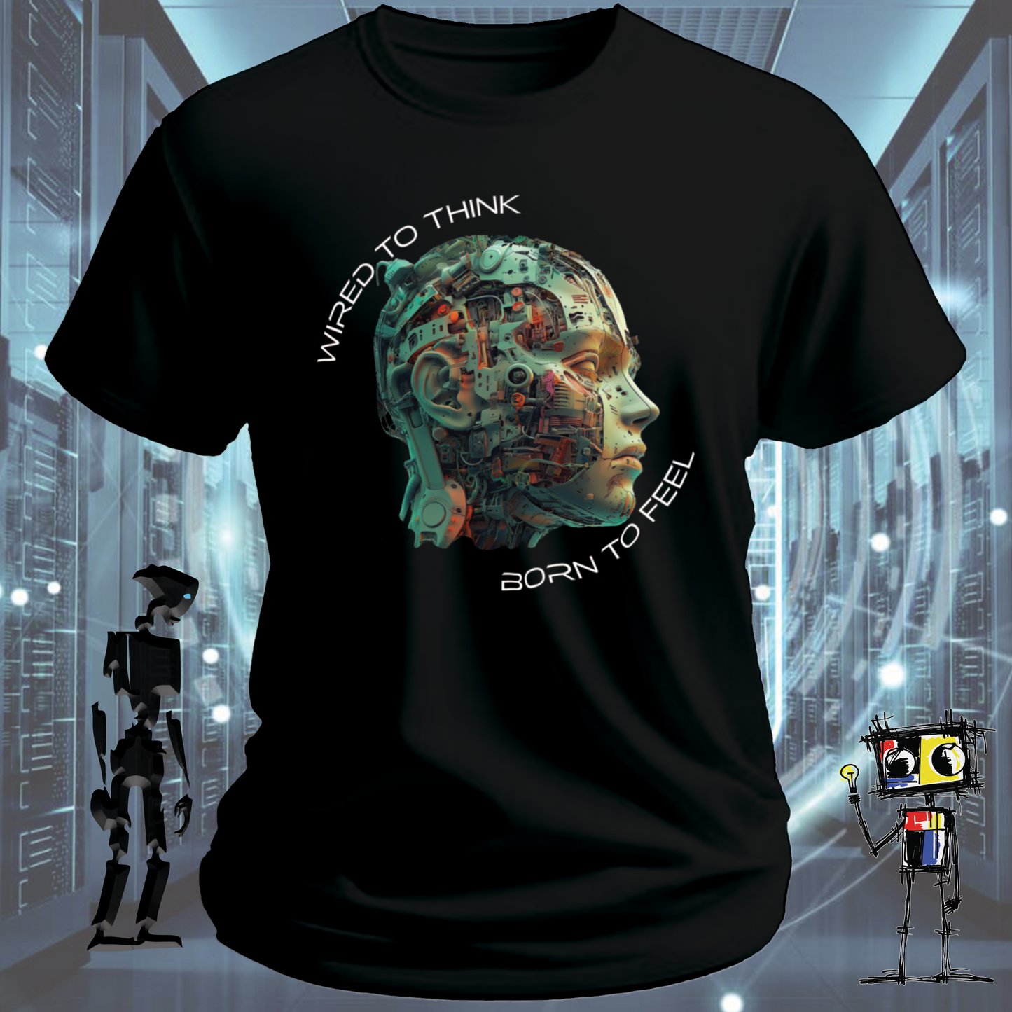 Wired to Think graphic t-shirt for engineers and developers — lifestyle shot | inkit.design