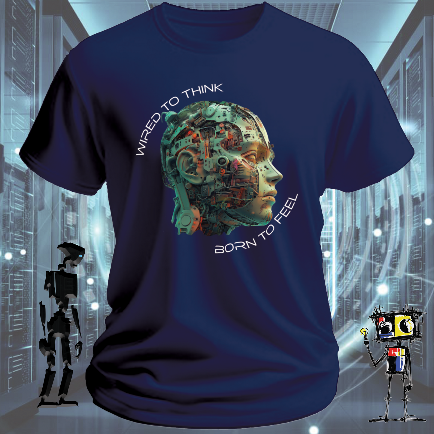 Wired to Think graphic t-shirt for engineers and developers — detail view | inkit.design
