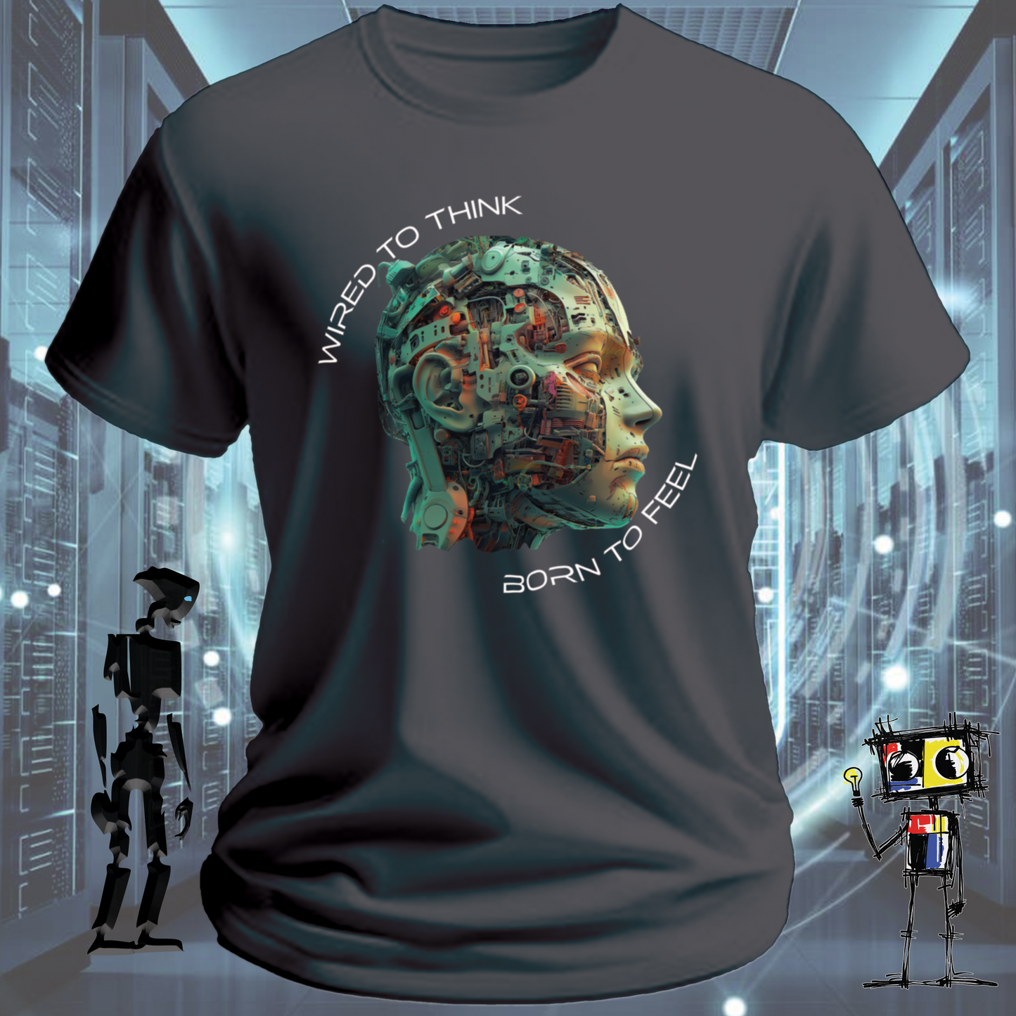 Wired to Think graphic t-shirt for engineers and developers — studio shot | inkit.design