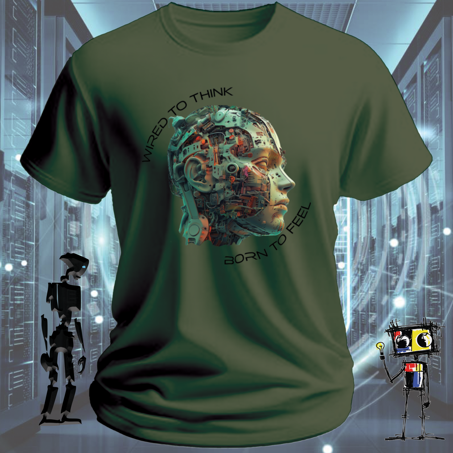 Wired to Think graphic t-shirt for engineers and developers — on model | inkit.design