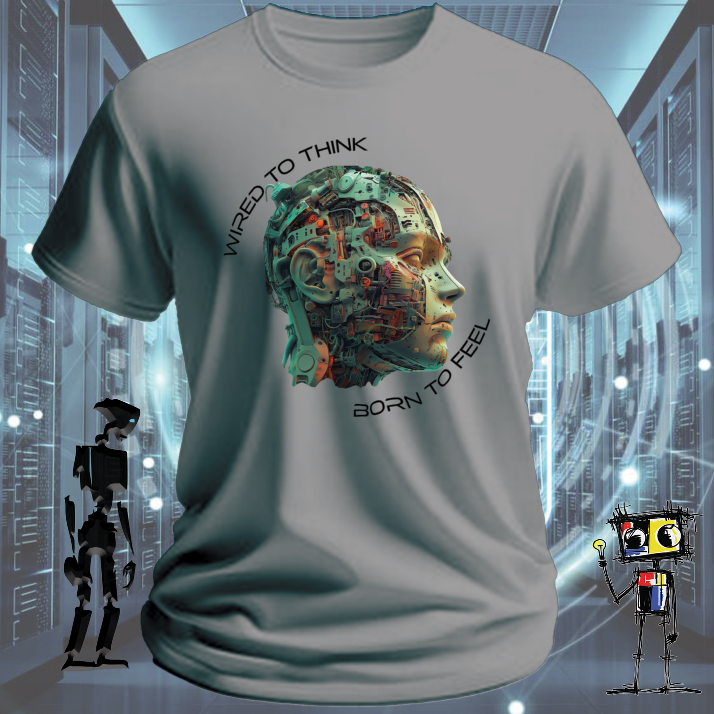 Wired to Think graphic t-shirt for engineers and developers — alternate view | inkit.design