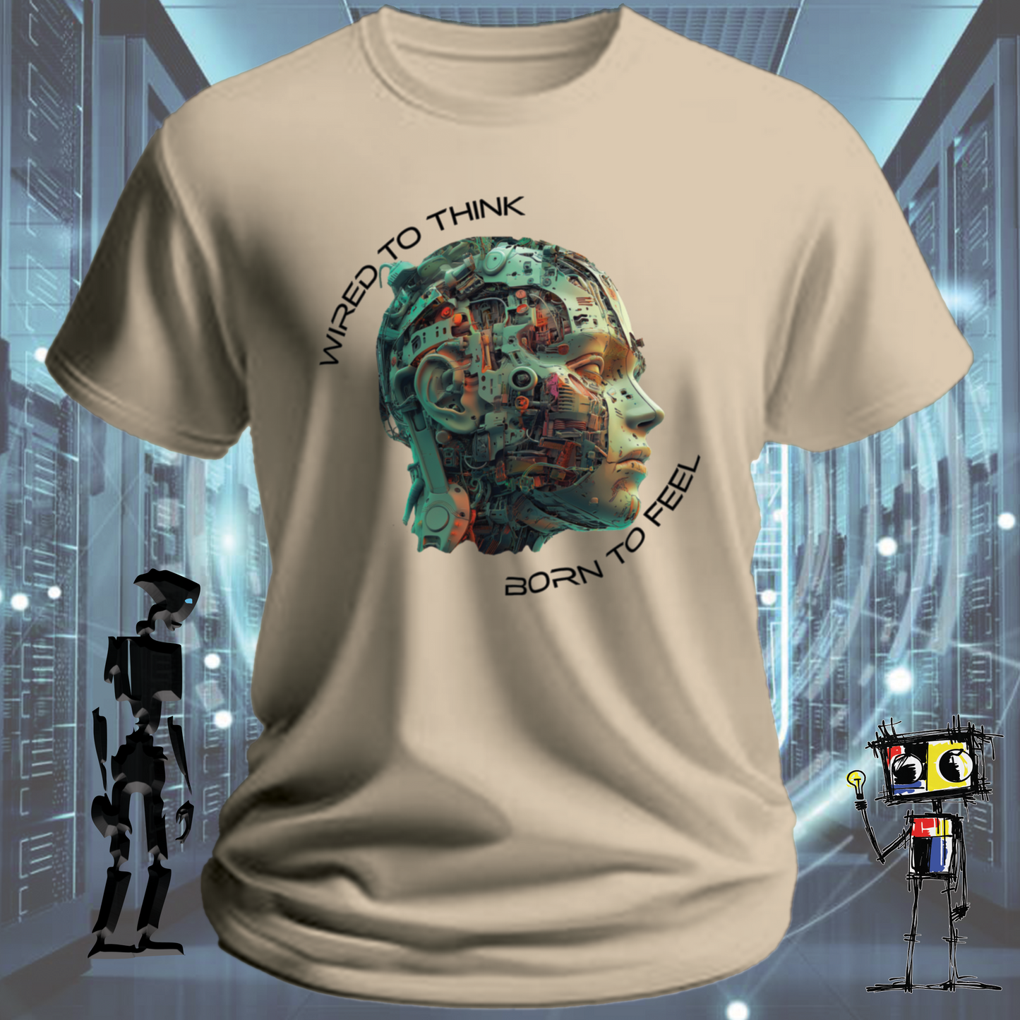 Wired to Think graphic t-shirt for engineers and developers — back view | inkit.design